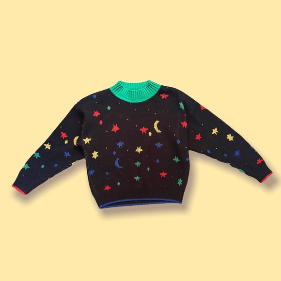 Vintage Sweaters - VTG Colorful Moon and Stars Sweater